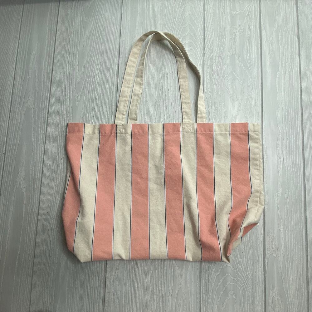 Sezane Bonjour Amour Tour From Paris Pink Striped Canvas Tote Bag - Picture 6 of 10